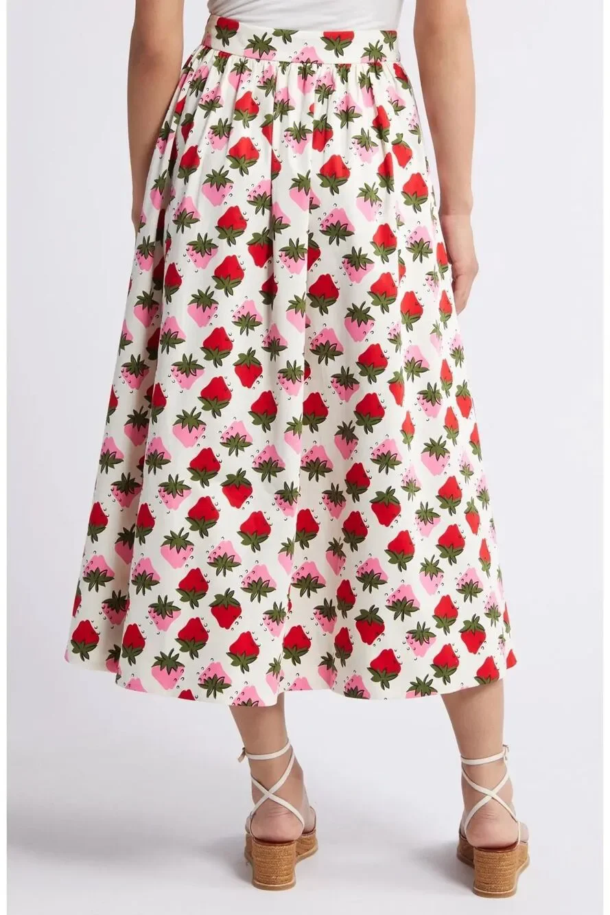Boden Layla Strawberry Skirt Cotton Sateen $168.00 Whimsy Cottage - Picture 3 of 10